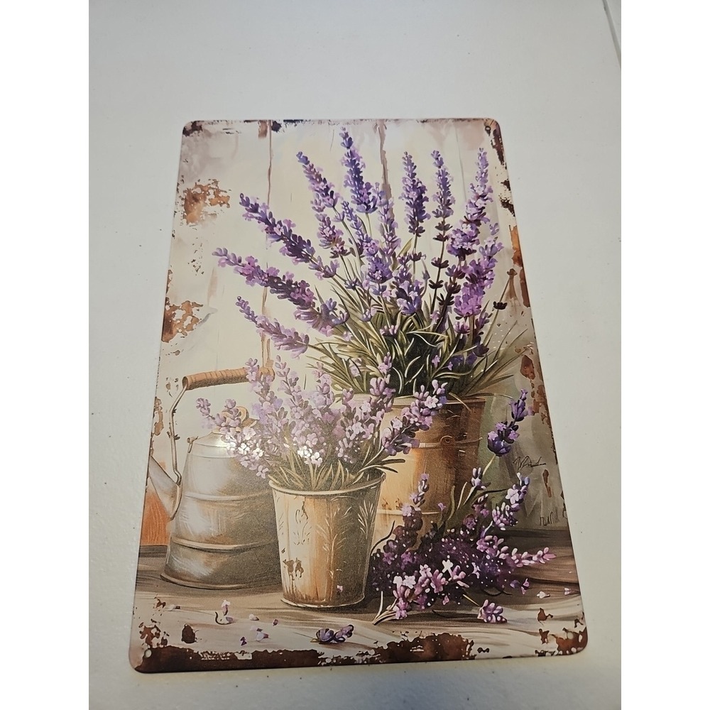 Lavender, Rustic-looking Tin Sign. 8x12, Water Can, Floral Decor, Farmhouse